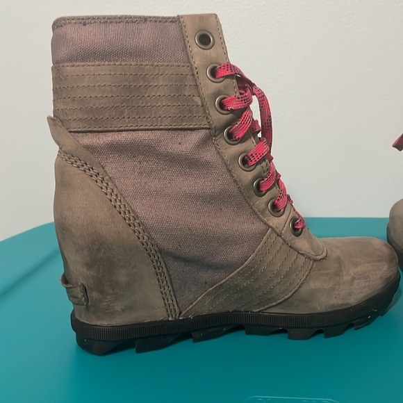 Sorel PDX Lace up Wedge Lexie Wedge Quarry Pink Leather Canvas 8 - Picture 4 of 8